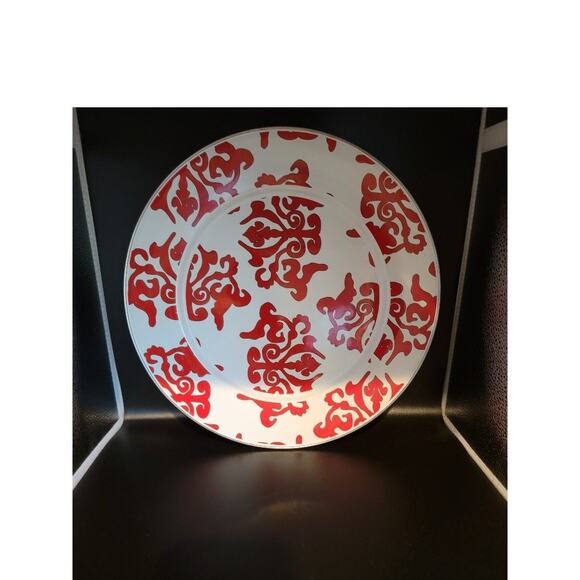 Golden Rabbit Red Abstract Swirl Enamelware Collector Plate 12.5" - Picture 8 of 10